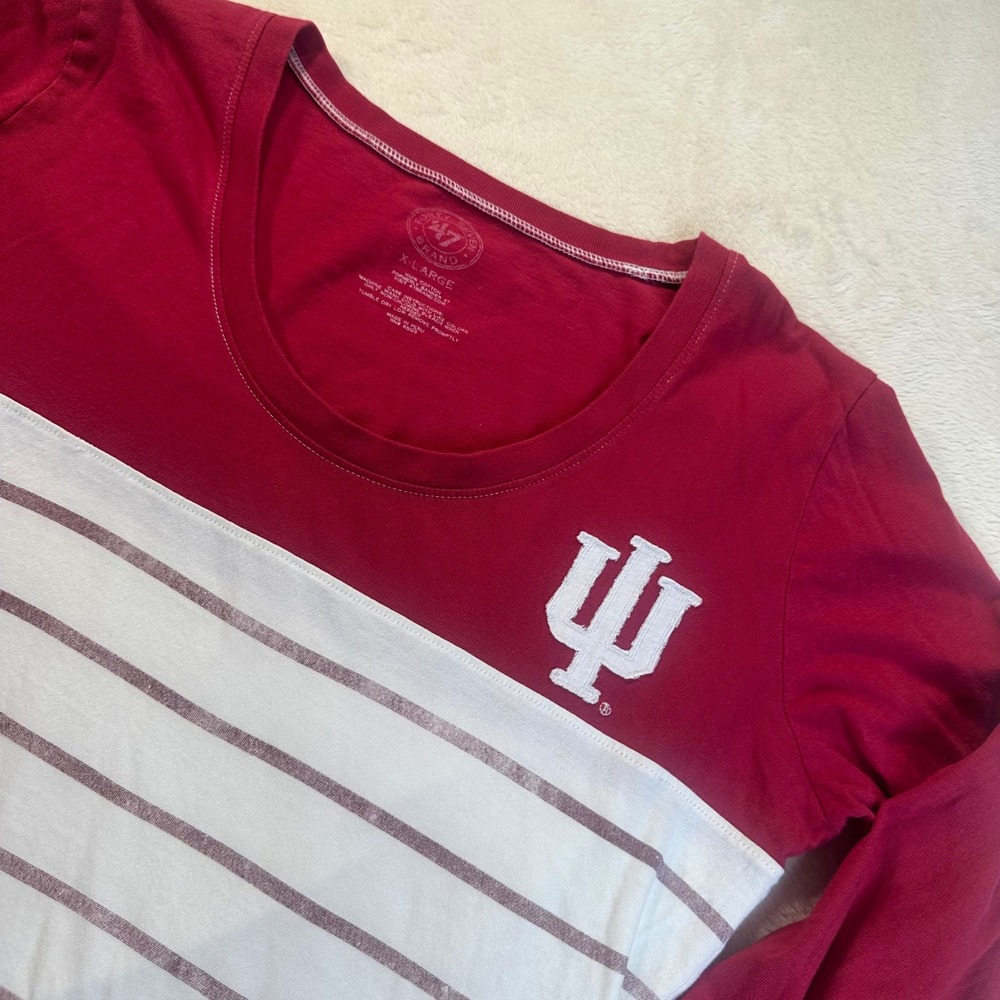 47 Brand Indiana University Hoosiers Long Sleeve T-Shirt Red White XL IU Logo
